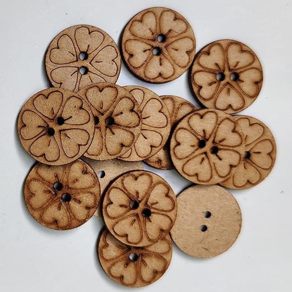 designerbox Wooden Flower Printed Buttons 2 Holes Round Buttons for Sewing Embroidery Crafting and Decoration(Pack of 25 Pieces)(Size 1.7cm)
