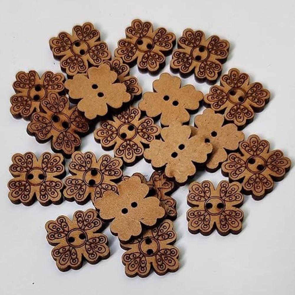 designerbox Wooden Flower Shapes 2 Holes Buttons for Sewing Embroidery Crafting and Decoration(Pack of 25Pieces)(Size 1.8cm)