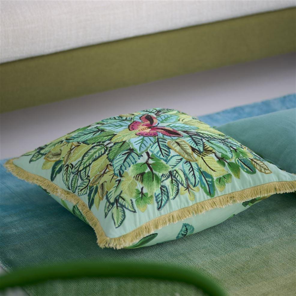 Designers Guild Celastrina Embroidered Turquoise Cotton Decorative Pillow