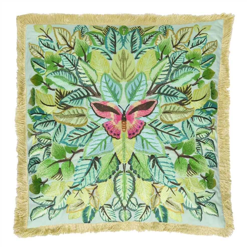 Designers Guild Celastrina Embroidered Turquoise Cotton Decorative Pillow