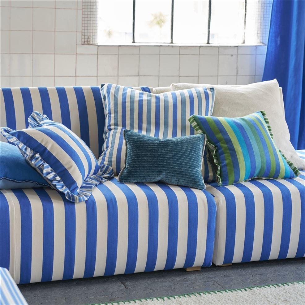 Designers Guild Cork Street Stripe Cobalt Cotton Decorative Pillow