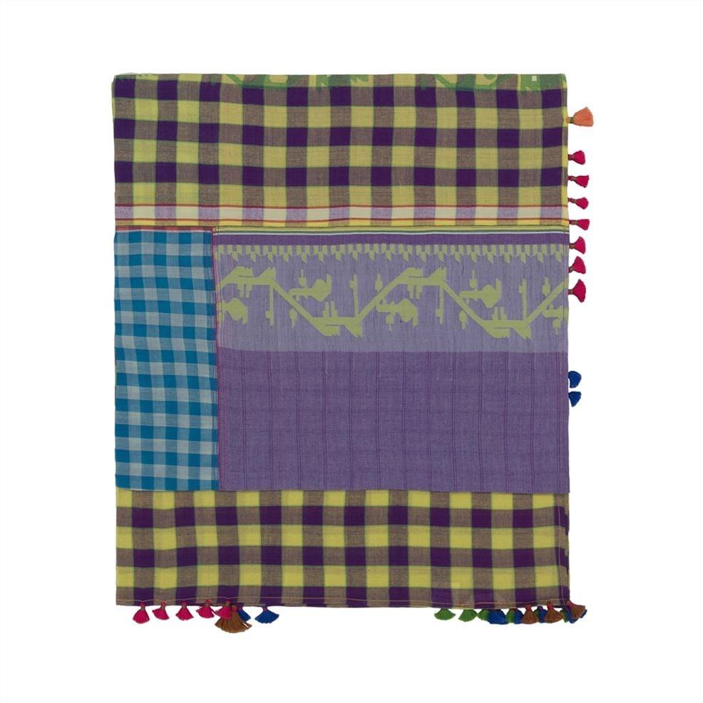 Designers Guild Injiri Purple & Blue Check Scarf