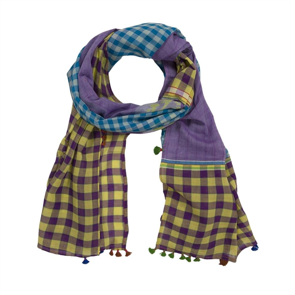 designers guild Injiri Purple & Blue Check Scarf