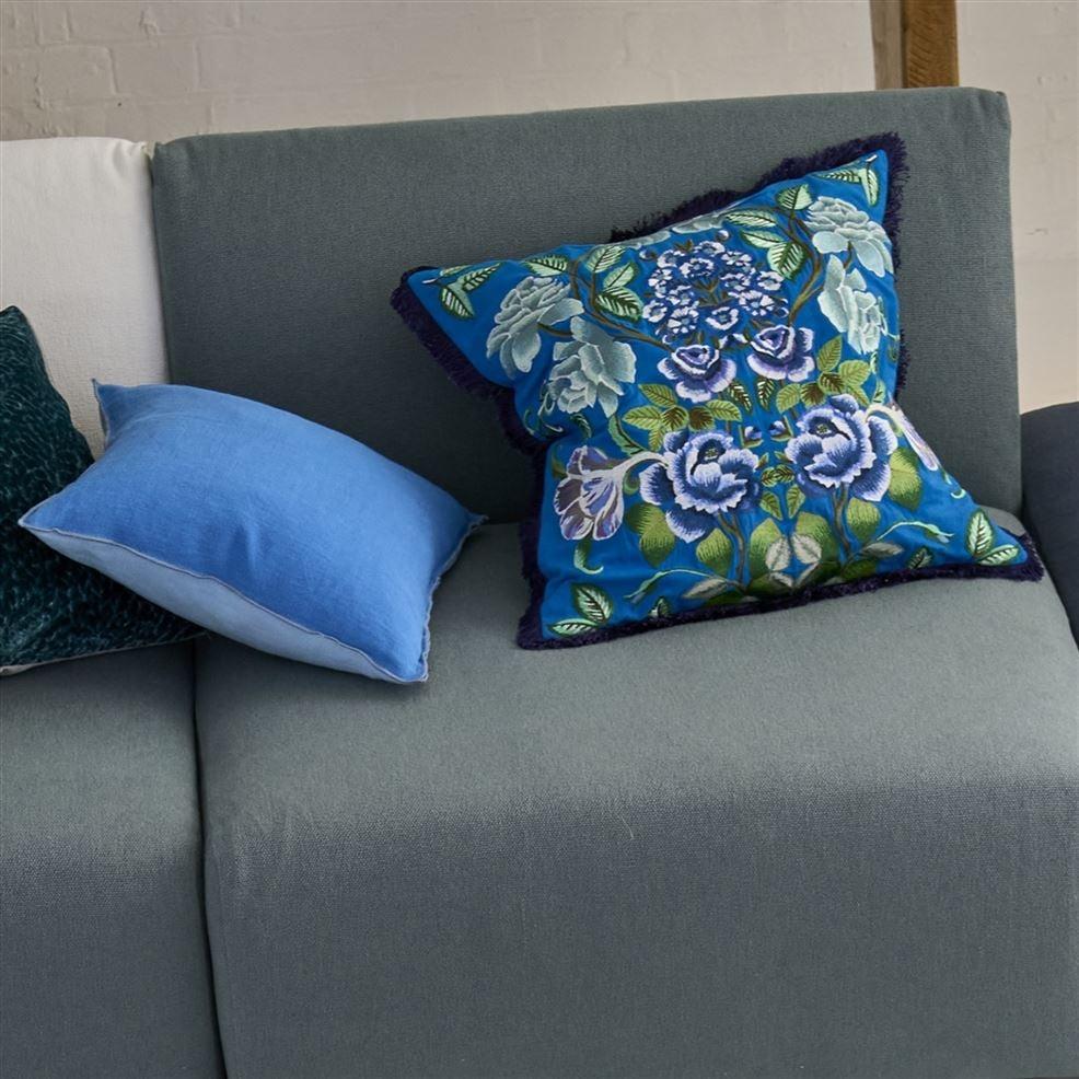 Designers Guild Eleonora Embroidered Cobalt Cotton Decorative Pillow