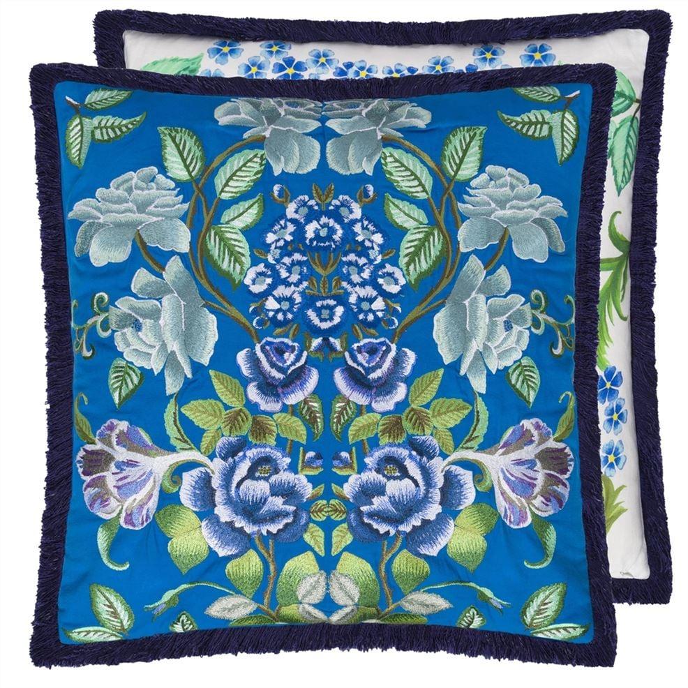 designers guild Eleonora Embroidered Cobalt Cotton Decorative Pillow
