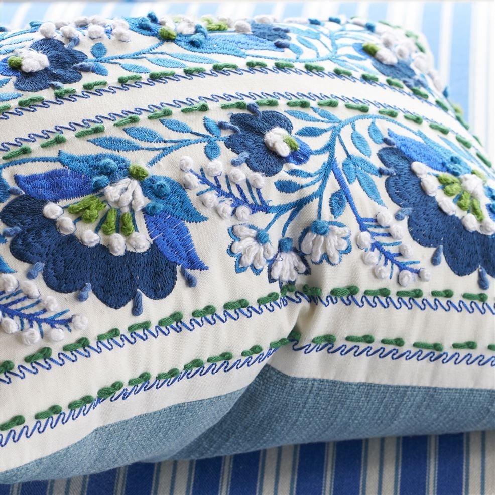 Designers Guild Enamel Flower Indigo Cotton Decorative Pillow