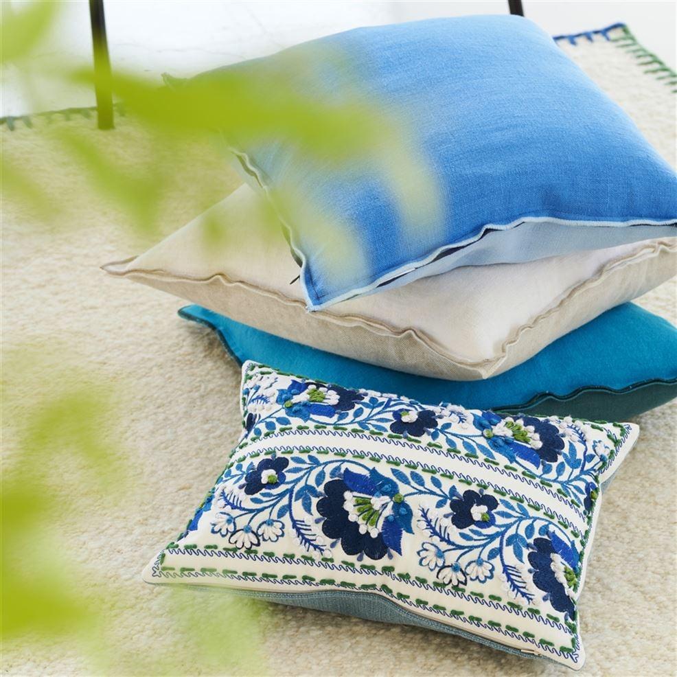 Designers Guild Enamel Flower Indigo Cotton Decorative Pillow