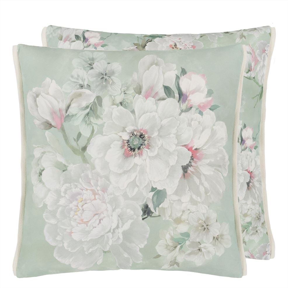 designers guild Fleur Blanche Eau De Nil Cotton Decorative Pillow