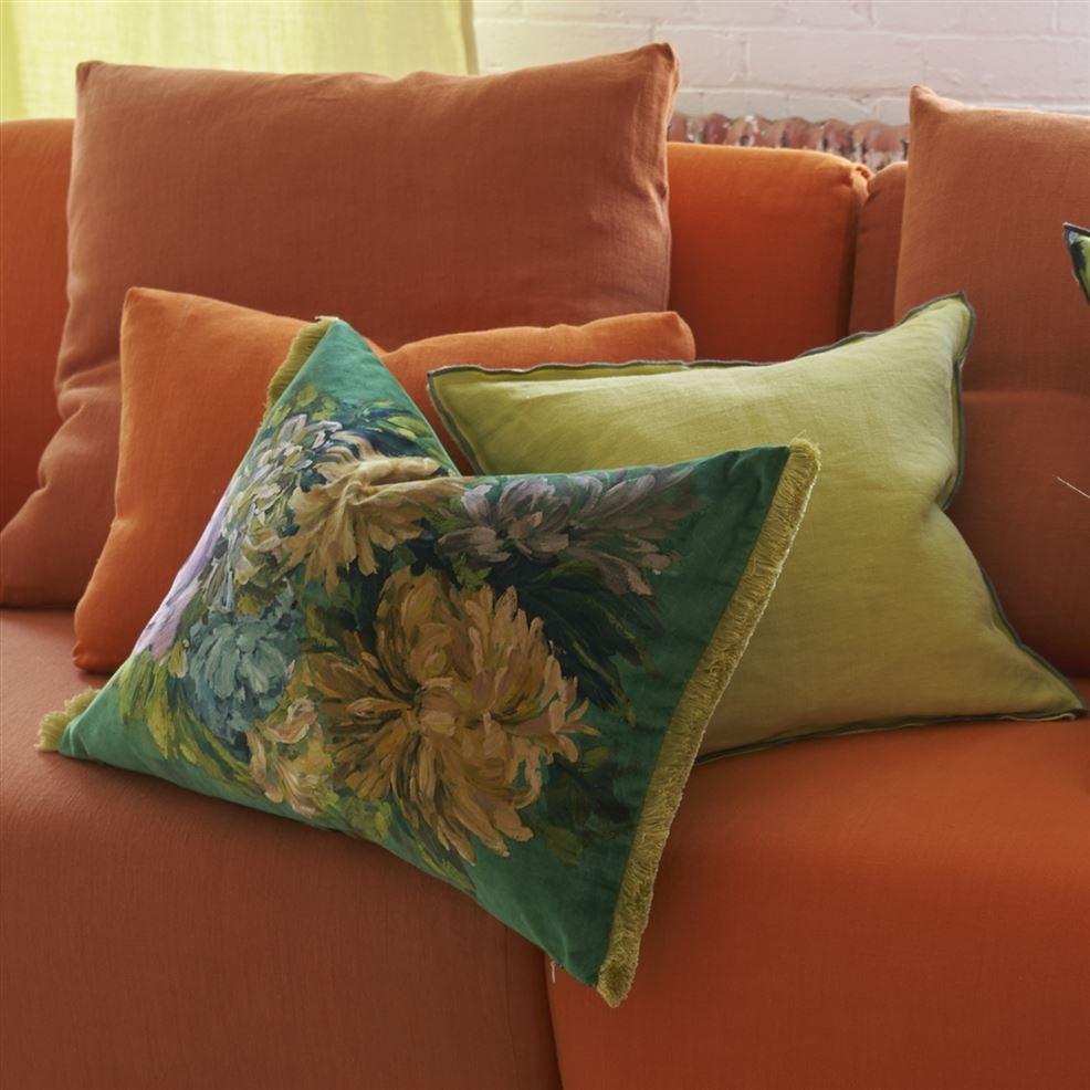 Designers Guild Fleurs D Artistes Velours Vintage Green Decorative Pillow