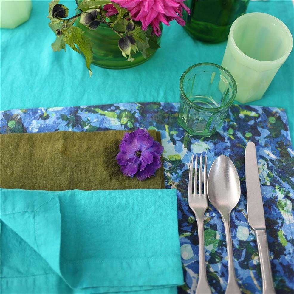 Designers Guild Lario Azure Linen Placemats & Napkins