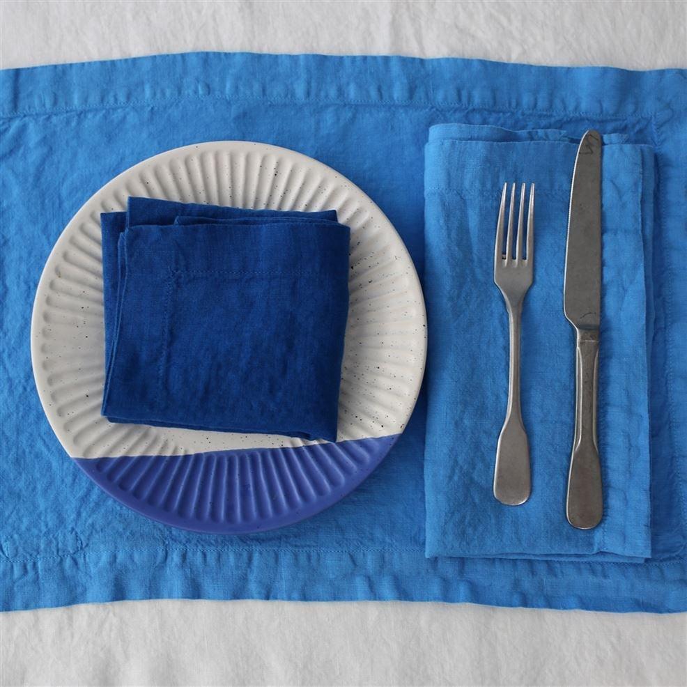 Designers Guild Lario Marine Linen Table Cloth Runner Placemats & Napkins