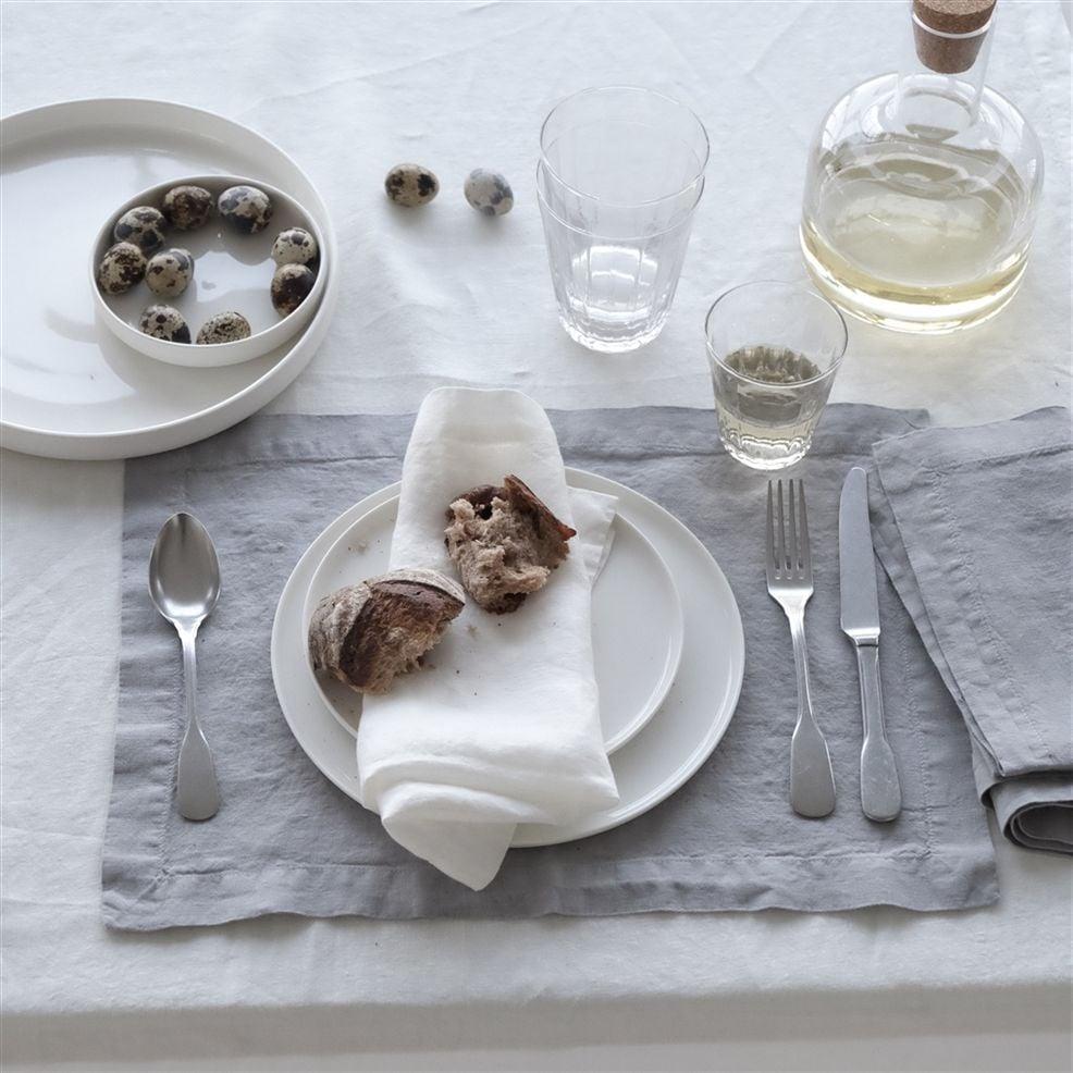 Designers Guild Lario Pale Grey Linen Table Cloth Runner Placemats & Napkins