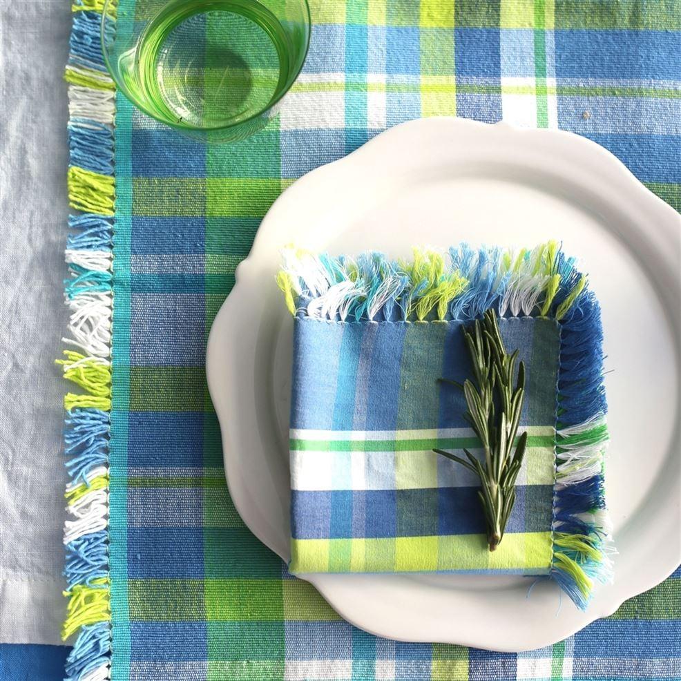 Designers Guild Madrasi Cobalt Cotton Runner Placemats & Napkins