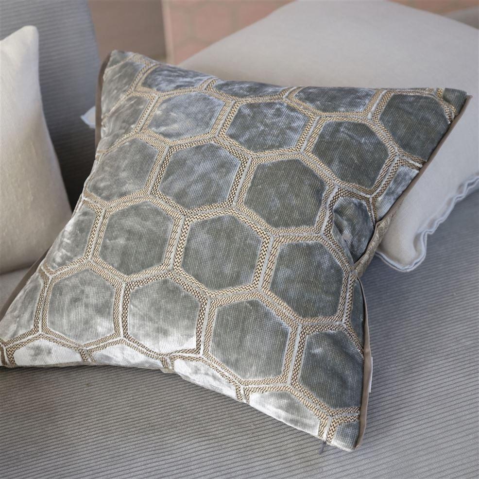 Designers Guild Manipur Silver Velvet Decorative Pillow