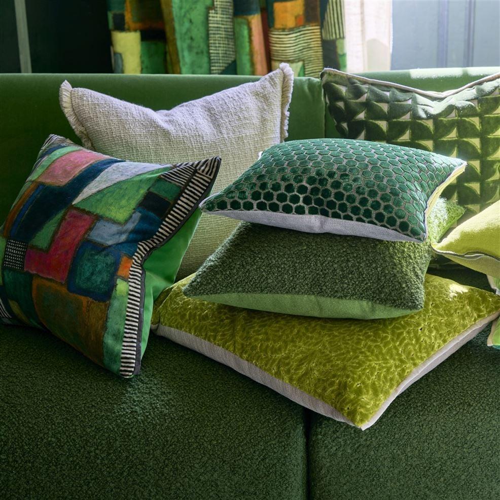 Designers Guild Raku Patchwork Emerald Velvet Decorative Pillow