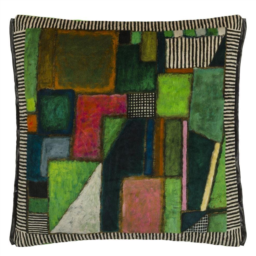 Designers Guild Raku Patchwork Emerald Velvet Decorative Pillow