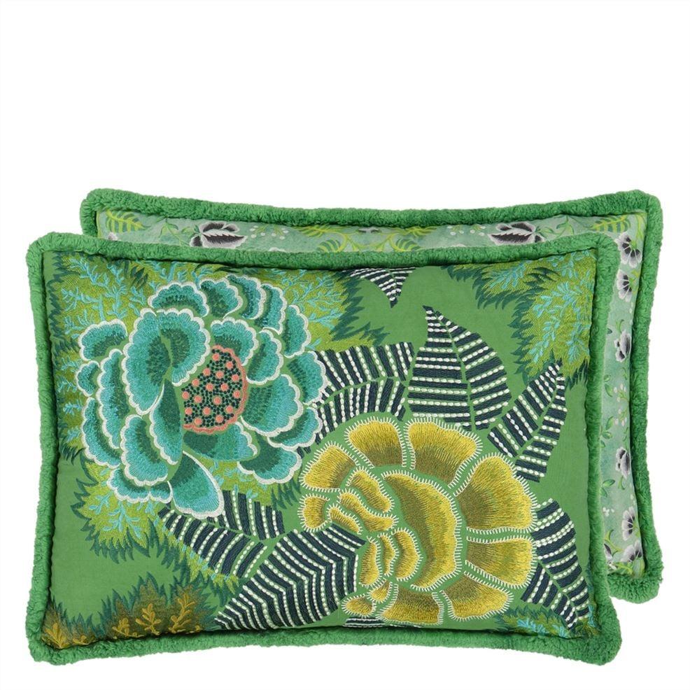 Designers Guild Rose De Damas Embroidered Jade Decorative Pillow