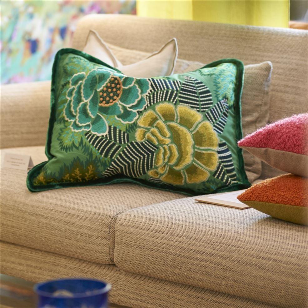 Designers Guild Rose De Damas Embroidered Jade Decorative Pillow