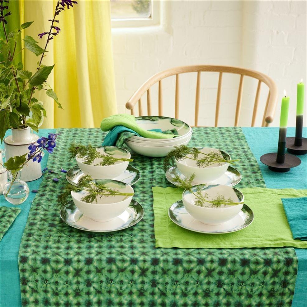 Designers Guild Shibori Emerald Linen Runner Placemats & Napkins