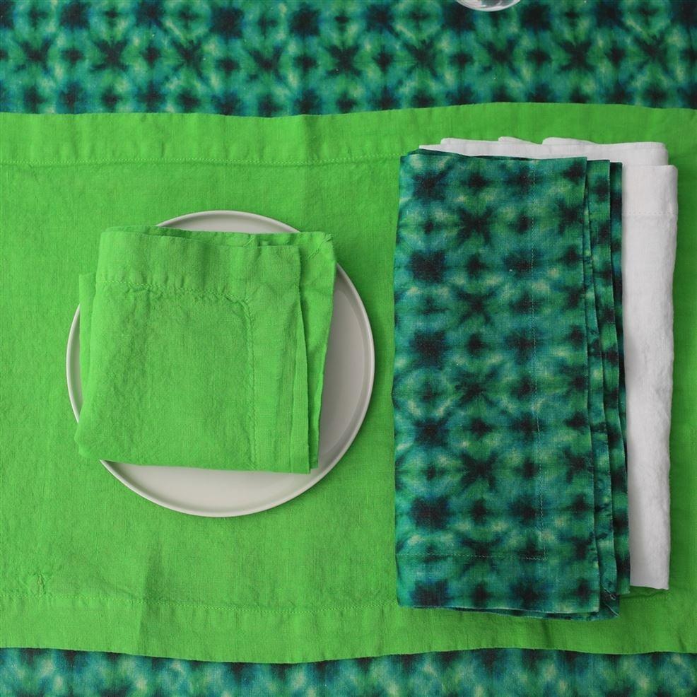 Designers Guild Shibori Emerald Linen Runner Placemats & Napkins