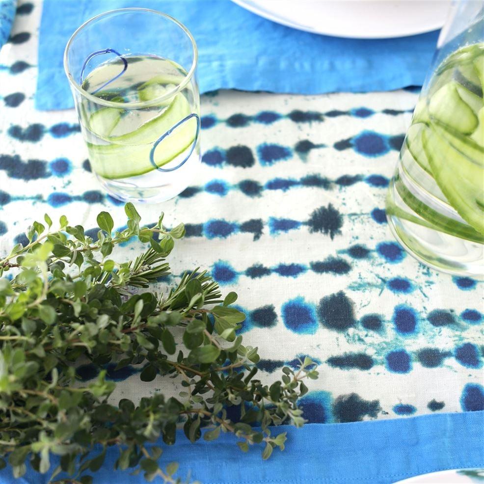 Designers Guild Shiwa Cobalt Linen Table Cloth Runner Placemats & Napkins