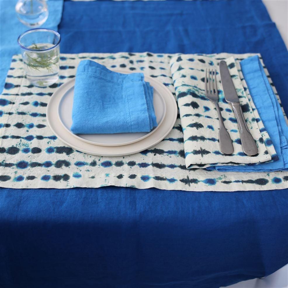 Designers Guild Shiwa Cobalt Linen Table Cloth Runner Placemats & Napkins