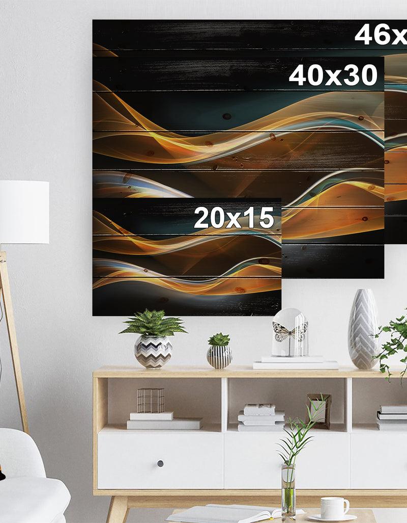 Designq 3D Gold Waves In Black - Abstract Print On Natural Pine Wood