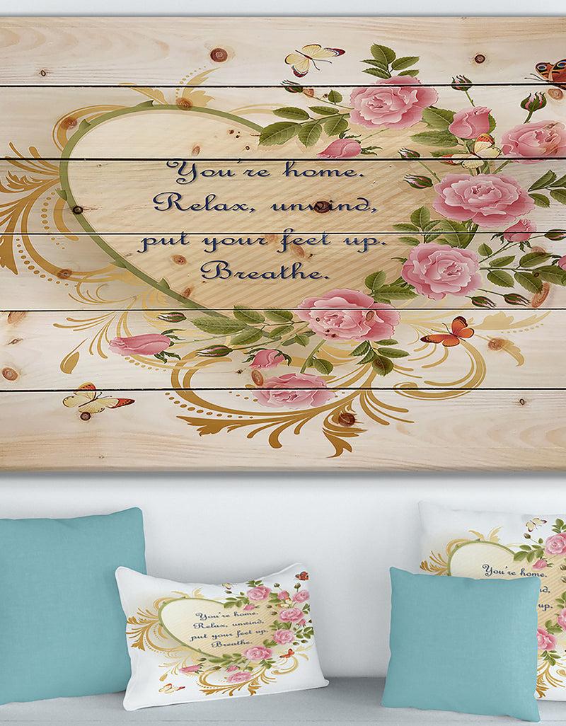 designq A home is nothing without love. Heart of gold and roses - Textual Entrance Art on Wood Wall Art