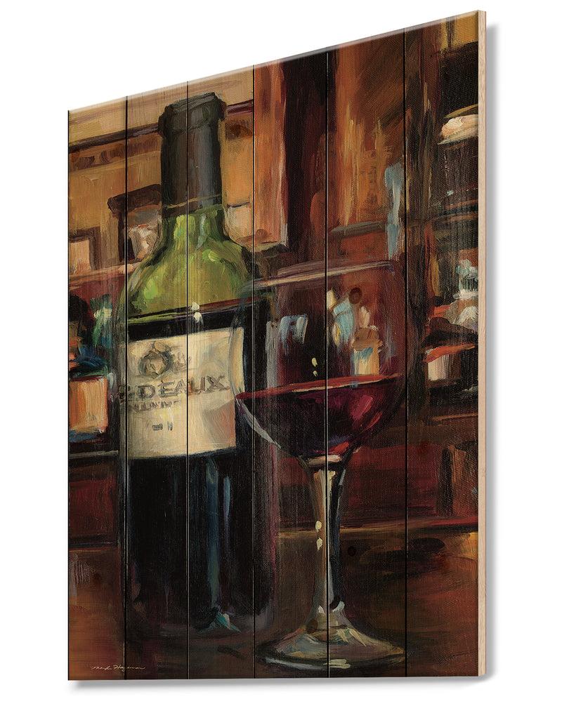 Designq A Reflection Of Wine Bottle I - Food And Beverage Print On Natural Pine Wood