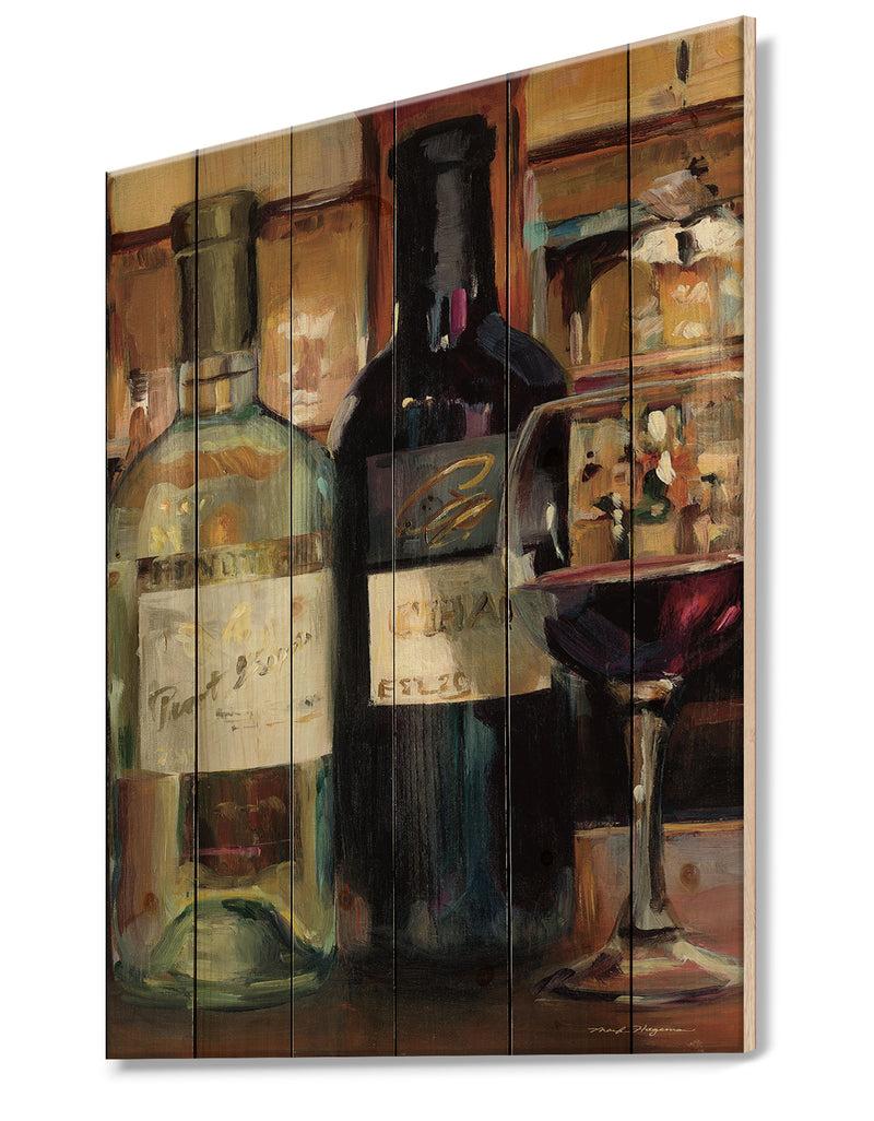 Designq A Reflection Of Wine Bottle II - Food And Beverage Print On Natural Pine Wood