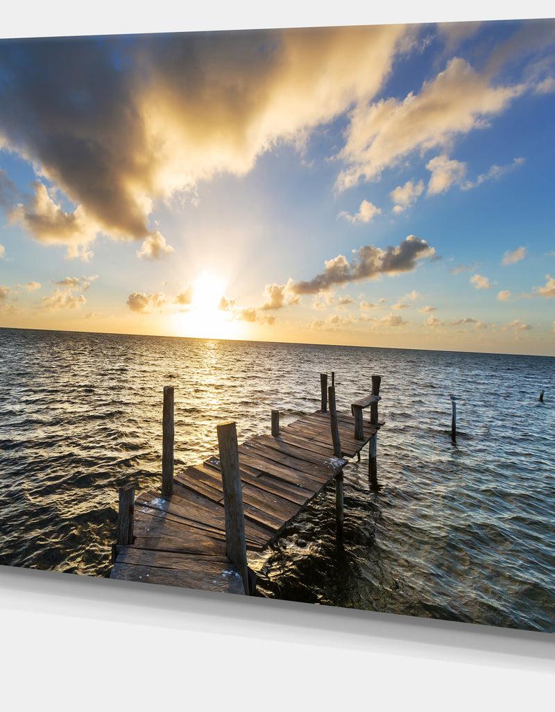 Designq Abandoned Boardwalk In Seashore - Large Sea Bridge Canvas Art Print