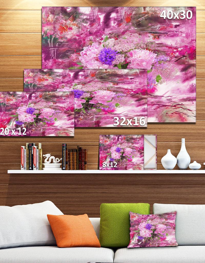 Designq Abstract Background With Pink Peony - Extra Large Floral Wall Art