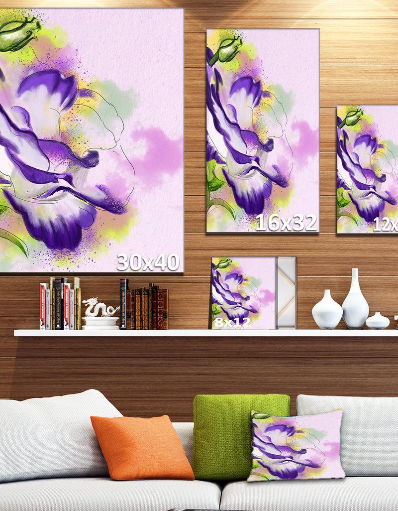 Designq Abstract Blue Flower Watercolor - Floral Canvas Artwork Print