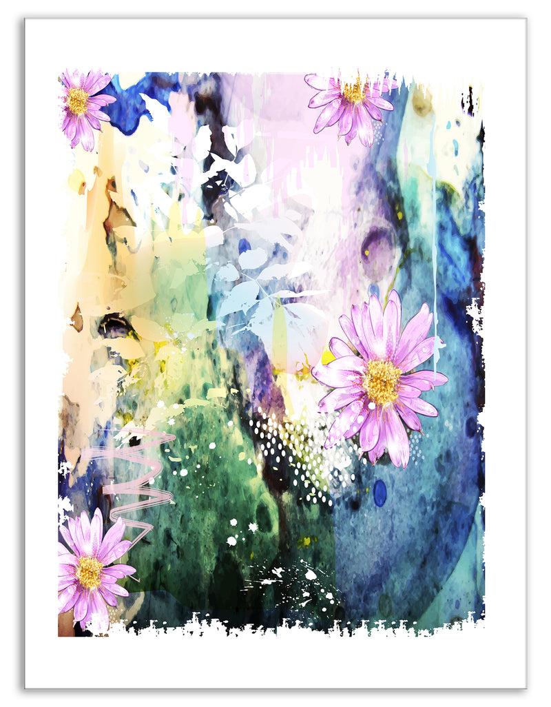 Designq Abstract Blue Pink Floral Art - Floral Canvas Art Print