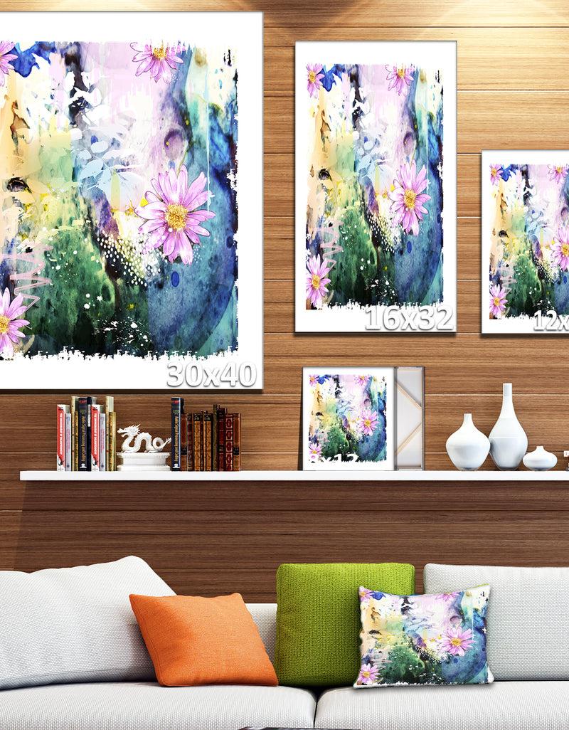 Designq Abstract Blue Pink Floral Art - Floral Canvas Art Print