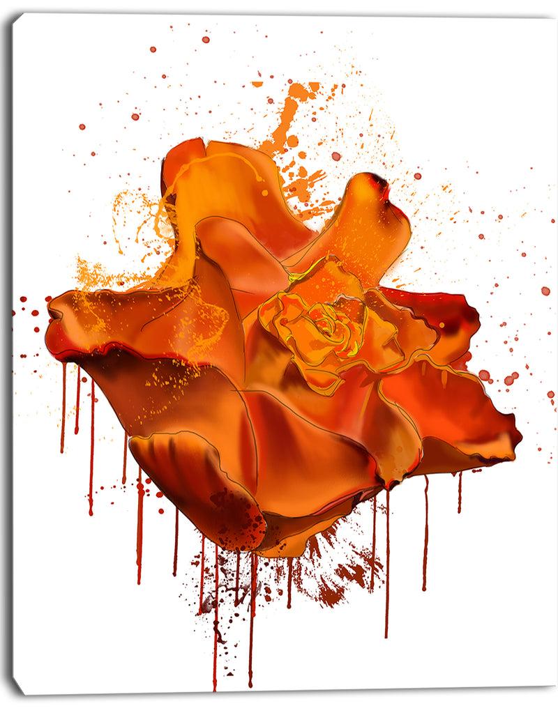 Designq Abstract Brown Rose With Splashes - Large Floral Canvas Artwork