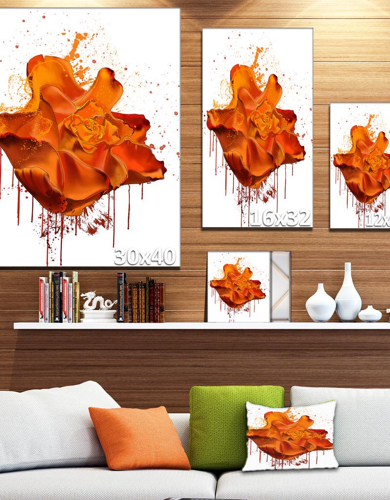 Designq Abstract Brown Rose With Splashes - Large Floral Canvas Artwork