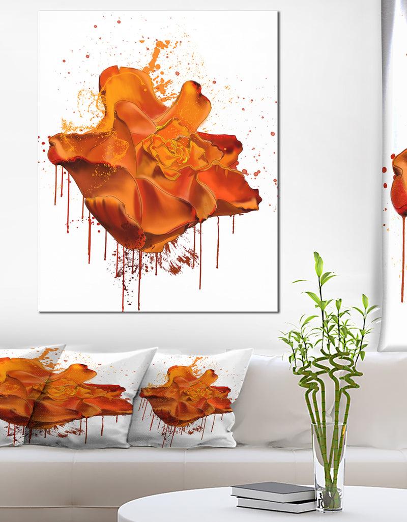 designq Abstract Brown Rose with Splashes - Large Floral Canvas Artwork