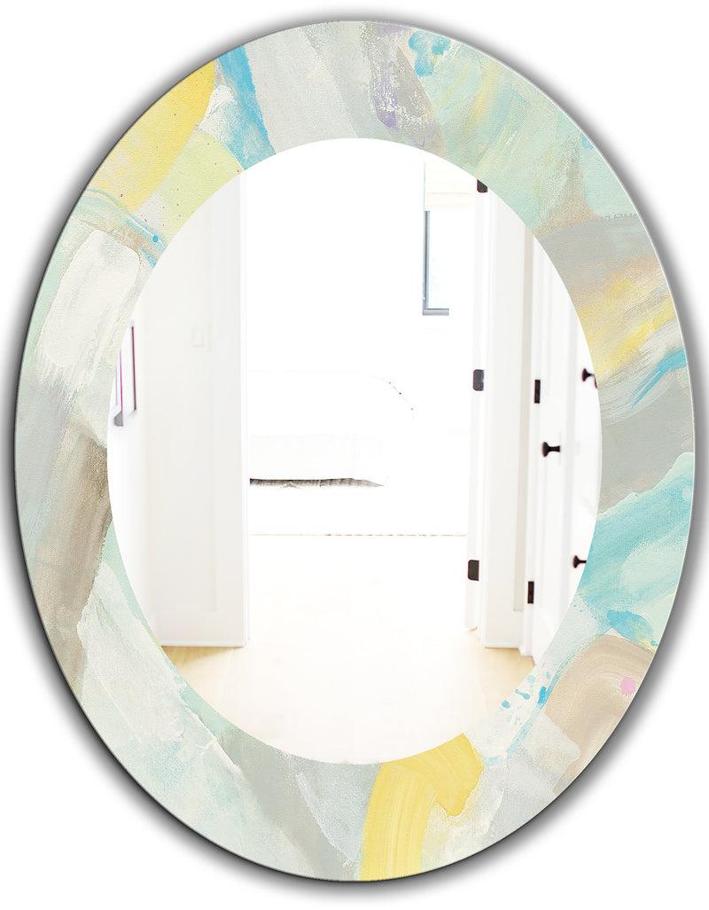 Designq Abstract Compositions Of Pastel Blue And Green - Modern Mirror - Frameless Oval Or Round Wall Mirror