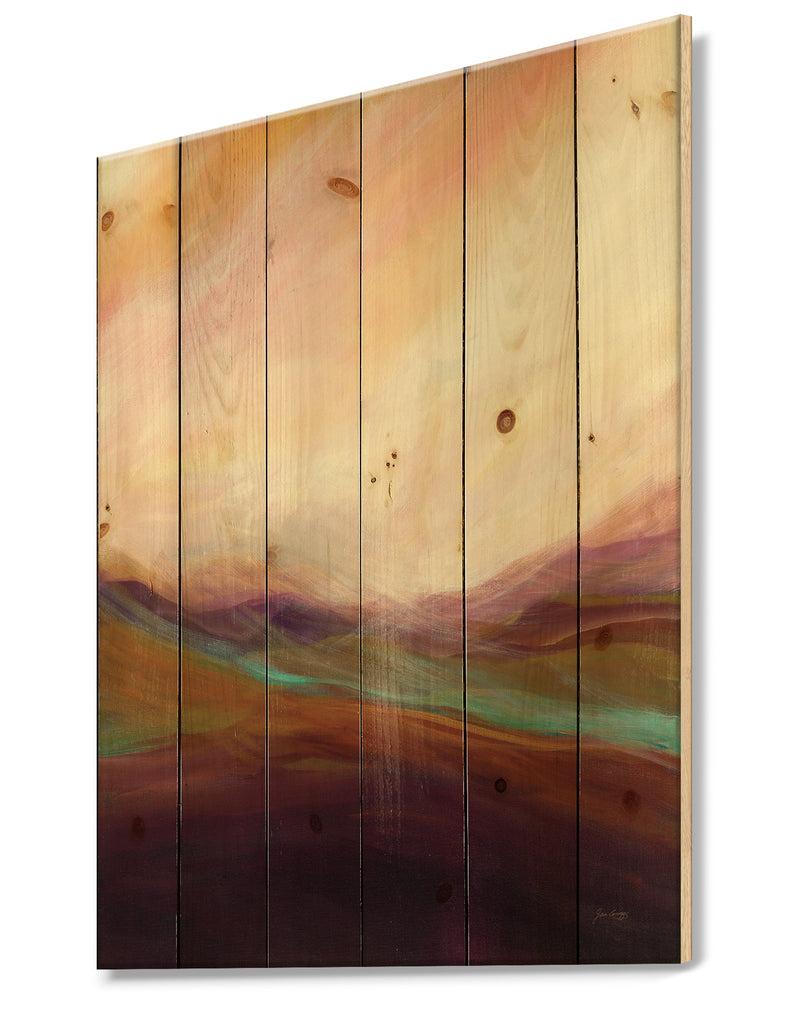 Designq Abstract Desert Dunes Watercolor Orange Yellow - Cottage Print On Natural Pine Wood