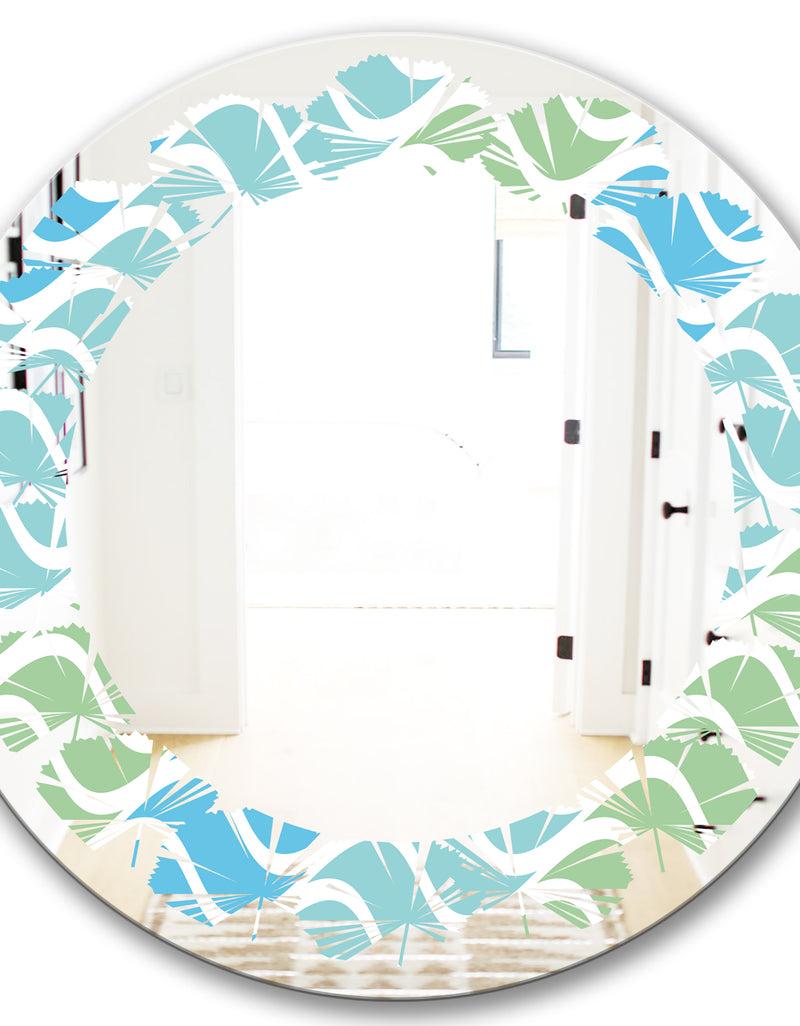 Designq Abstract Design Retro Pattern II - Modern Round Or Oval Wall Mirror - Leaves