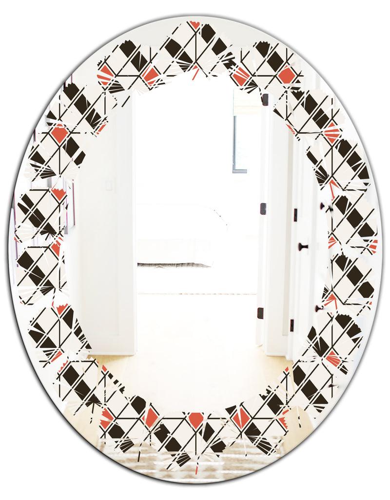 Designq Abstract Design Retro Pattern IV - Modern Round Or Oval Wall Mirror - Leaves