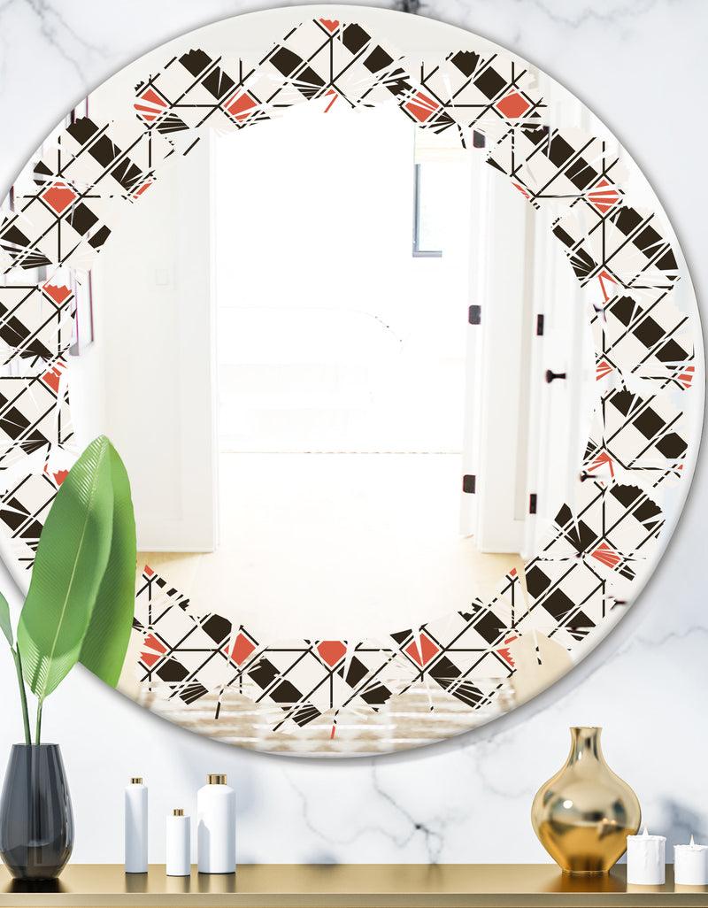 designq Abstract Design Retro Pattern IV - Modern Round or Oval Wall Mirror - Leaves