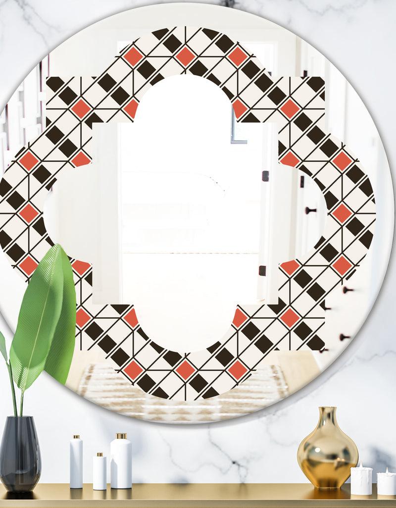 designq Abstract Design Retro Pattern IV - Modern Round or Oval Wall Mirror - Quatrefoil