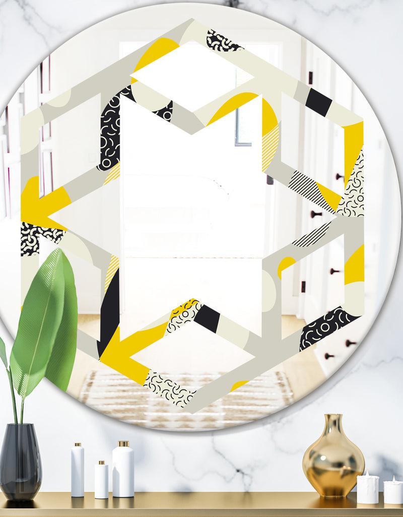 designq Abstract Design Retro Pattern V - Modern Round or Oval Wall Mirror - Hexagon Star