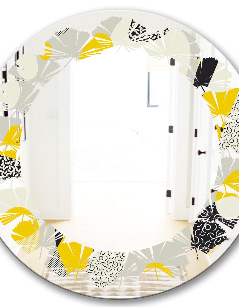 Designq Abstract Design Retro Pattern V - Modern Round Or Oval Wall Mirror - Leaves