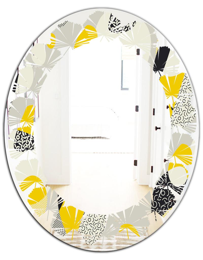 Designq Abstract Design Retro Pattern V - Modern Round Or Oval Wall Mirror - Leaves