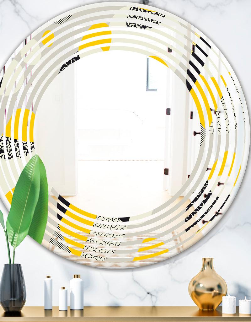 designq Abstract Design Retro Pattern V - Modern Round or Oval Wall Mirror - Wave