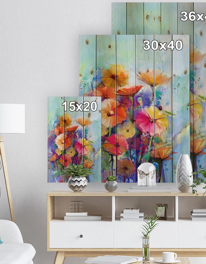 Designq Abstract Floral Watercolor Painting - Floral Print On Natural Pine Wood