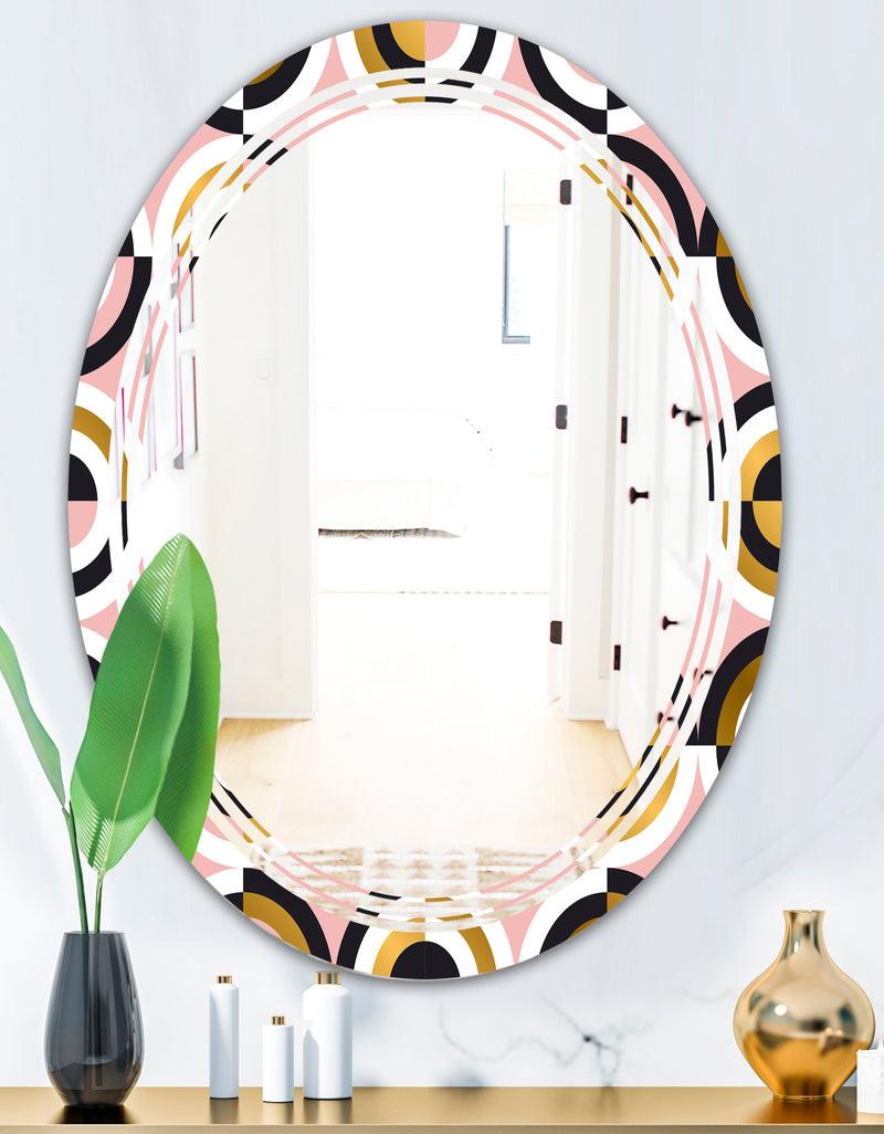 Designq Abstract Geometric Circular Retro I - Modern Round Or Oval Wall Mirror - Triple C